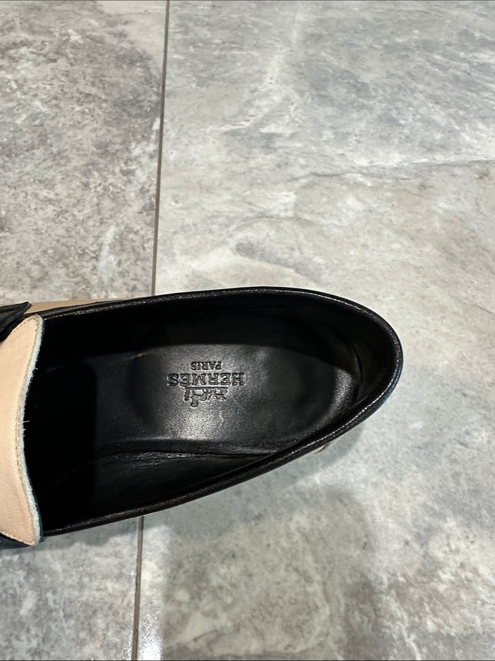 Hermes Beige Black Cream Fringe Leather Loafers - Picture 7 of 9